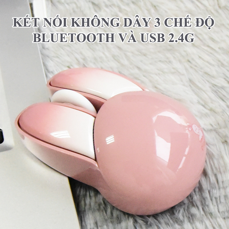 Chuột không dây MOFII M6DM thiết kế kiểu dáng con thỏ kết nối bằng Bluetooth và USB 2.4G đa dàng màu sắc dành cho các bạn nữ - Hàng Chính Hãng