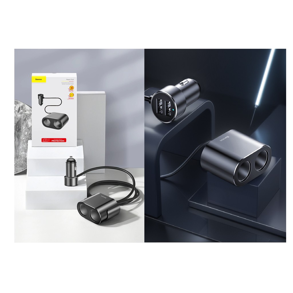 Thiết bị chia tẩu ô tô thành 2 tẩu và 2 cổng sạc điện thoại USB Baseus  Dual USB Car Charger Multi-split charger _ Hàng chính hãng