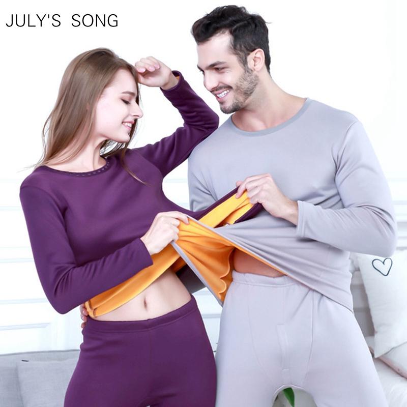 JULY'S Bài Hát Mùa Đông Nhung Giữ Nhiệt Dày Quần Lót Nam Người Phụ Nữ Ấm Áp Lớp Quần Áo Giữ Ấm Bộ Nam Dài Johns Nóng-Khô