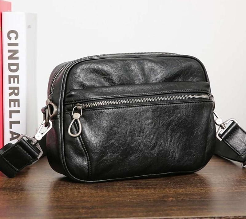 Men's PU Leather Cross Body & Shoulder Bag - Black