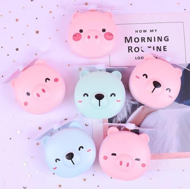 Gương đèn quạt sạc usb 3in1 hình heo siêu cute