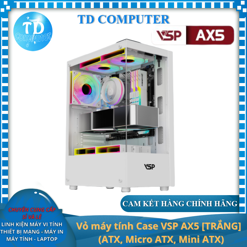 Vỏ máy tính Case VSP AX5 [TRẮNG] Gaming Kính cường lực (ATX, Micro ATX, Mini ATX) - Hàng chính hãng VSP phân phối