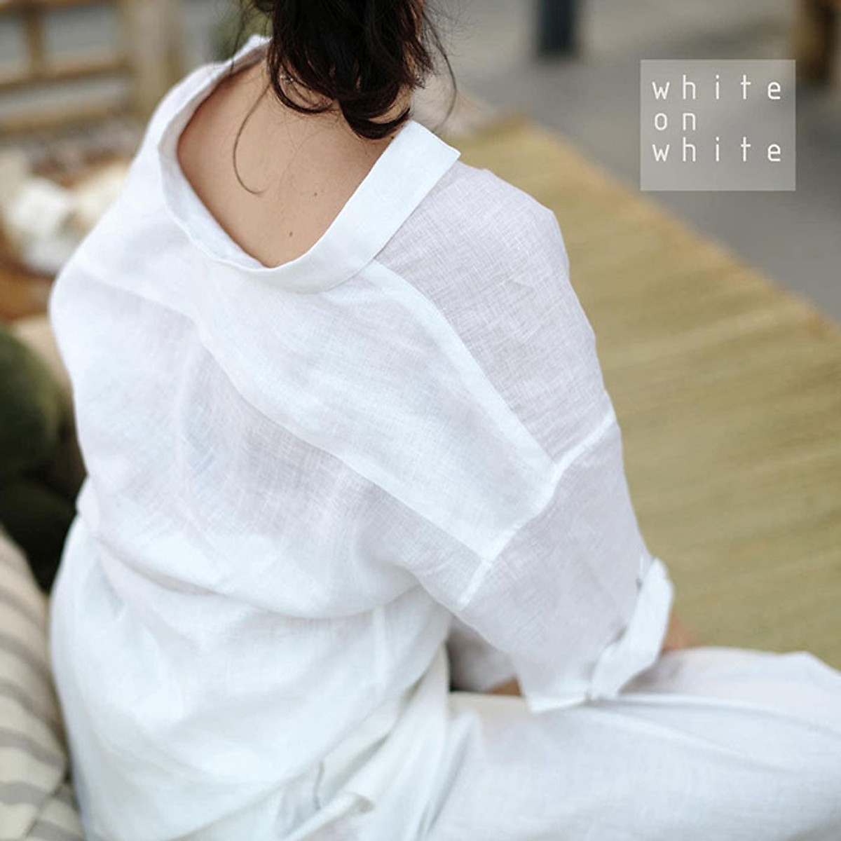 Áo sơ mi nữ form rộng trễ vai cơ bản Linen tưng Premium - Trắng tinh