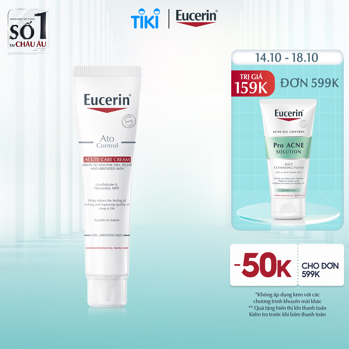 Kem dưỡng giảm viêm da cơ địa Eucerin Ato Control Acute Care Cream 40ml