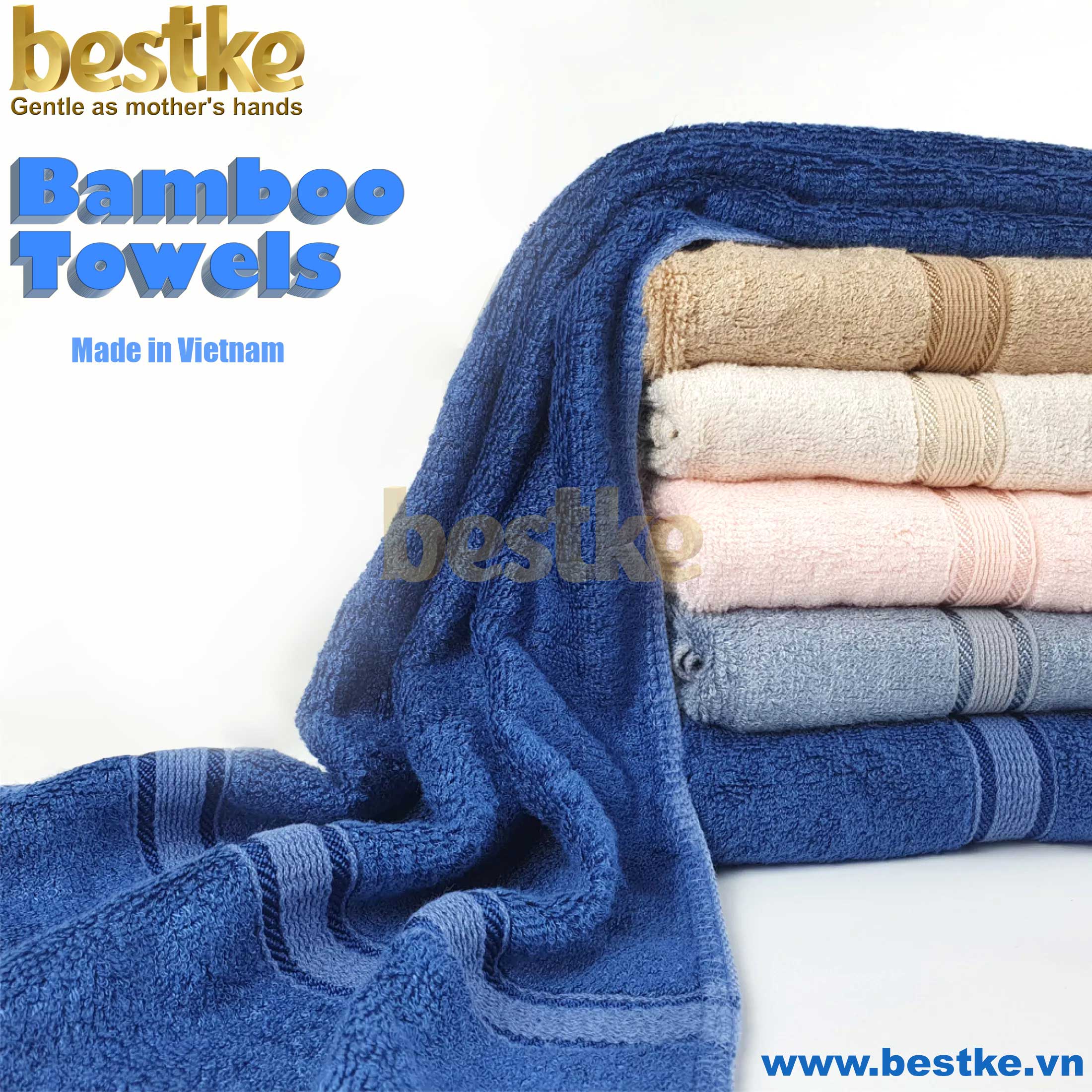 BỘ 3 Khăn Tắm, Khăn Gội, Khăn Mặt sợi tre Bestke Cao cấp Xuất khẩu Hàn Quốc màu Xanh, Bamboo Towel