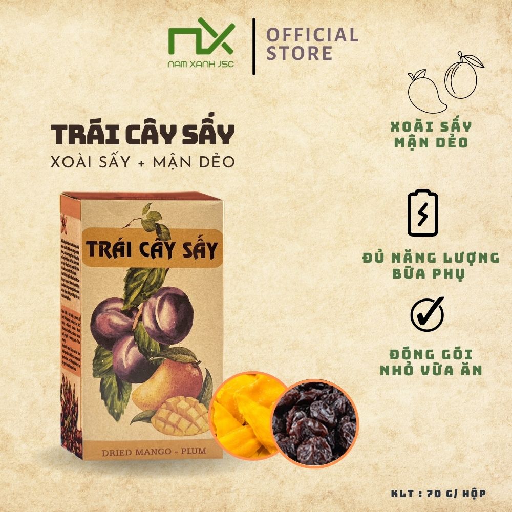 HỘP TRÁI CÂY SẤY 70G (100G) NAM XANH