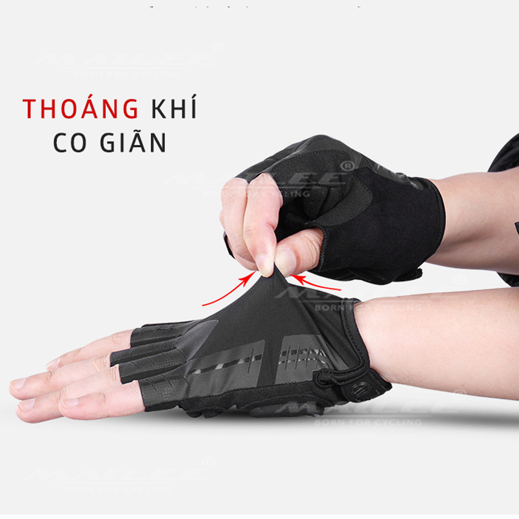 Găng tay xe đạp hở ngón, nửa ngón đệm chống sốc 2 lớp S191 thoáng khí lau mồ hôi, chống trơn trượt Cycling Mai Lee