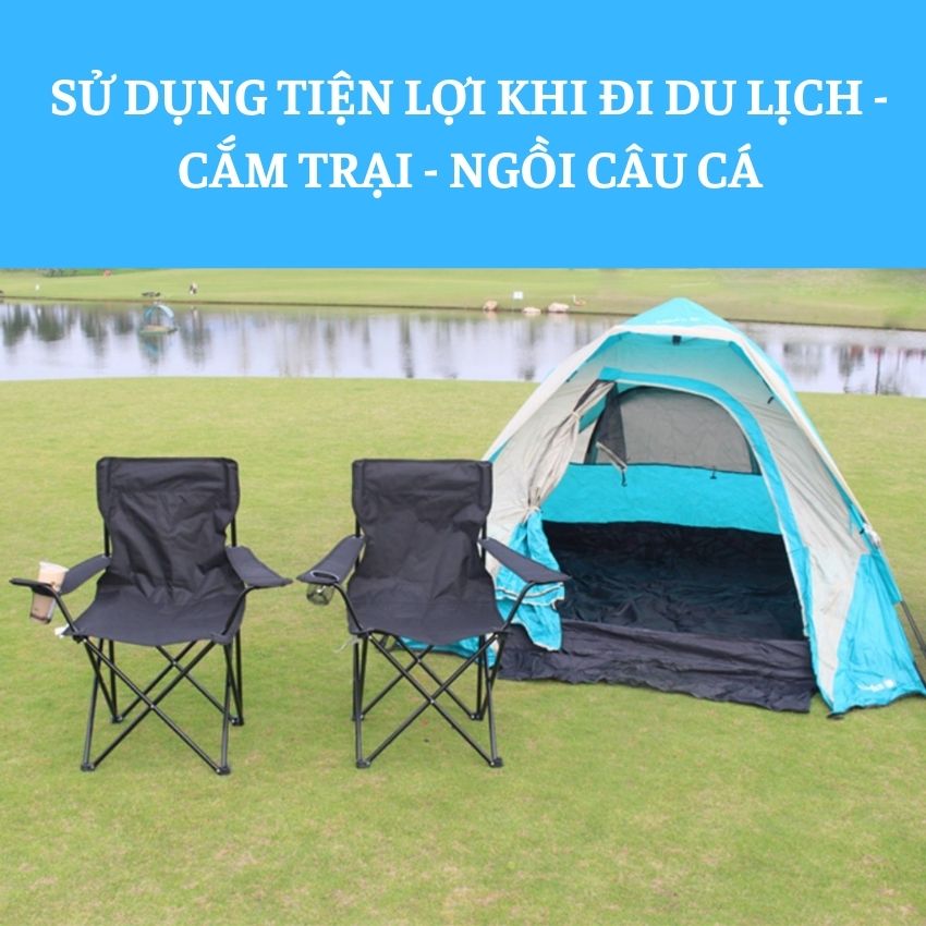 Ghế Xếp Câu Cá Khung Thép Gấp Gọn Đi Cắm Trại Du Lịch Size Lớn Có Tựa Tay