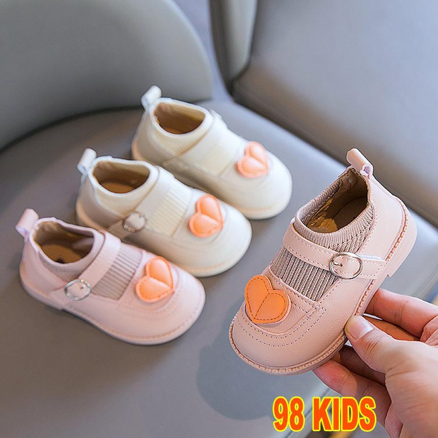 Giày búp bê len phối trái tim cho bé gái Giày công chúa tập đi 1-3 tuổi size 15-25