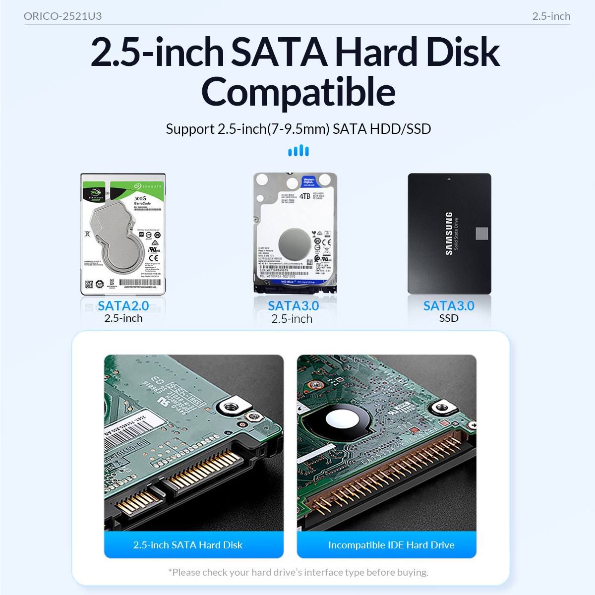 Hộp ổ cứng ORICO 2.5" SSD/HDD SATA 3 USB 3.0 2521U3-V1 Hàng Chính Hãng