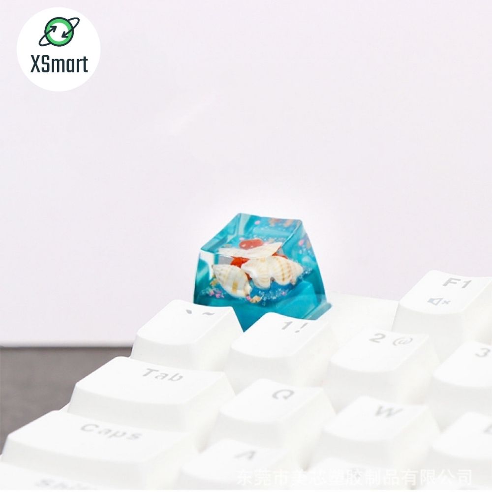 Keycap Nút Bàn Phím Ốc Đại Dương Tự Nhiên Thủ Công Cực Đẹp Nhựa Resin Trong Suốt Xuyên LED-Hàng Chính Hãng