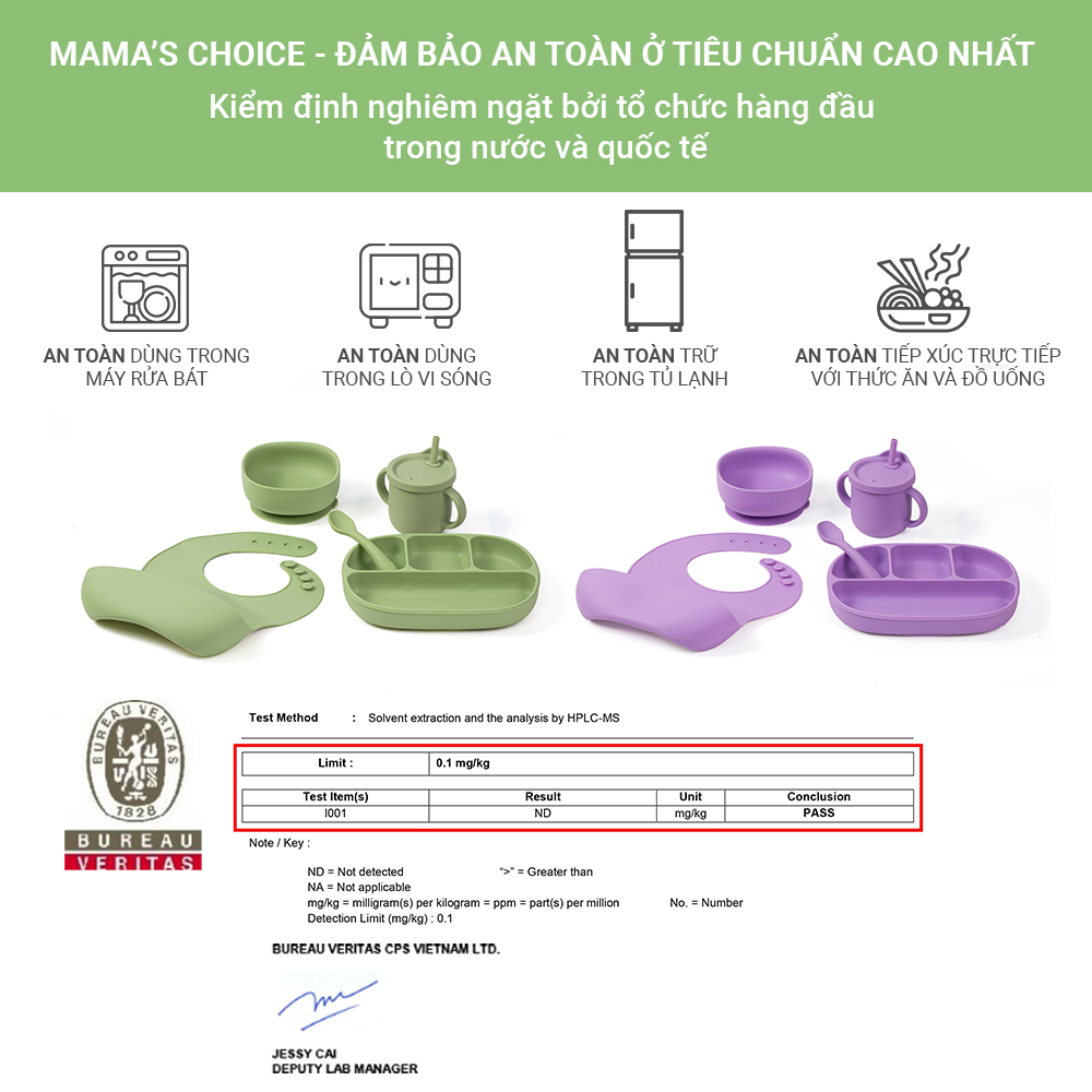 Bộ Ăn Dặm Cho Bé Thương Hiệu Mama's Choice, Combo Ăn Dặm Bát-Khay-Yếm-Thìa-Cốc Silicone Cao Cấp