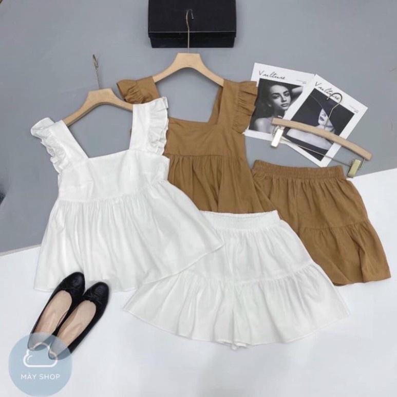 Bộ đồ cánh tiên nữ Babydoll chất voan đũi 2 mầu Nâu trắng cao cấp