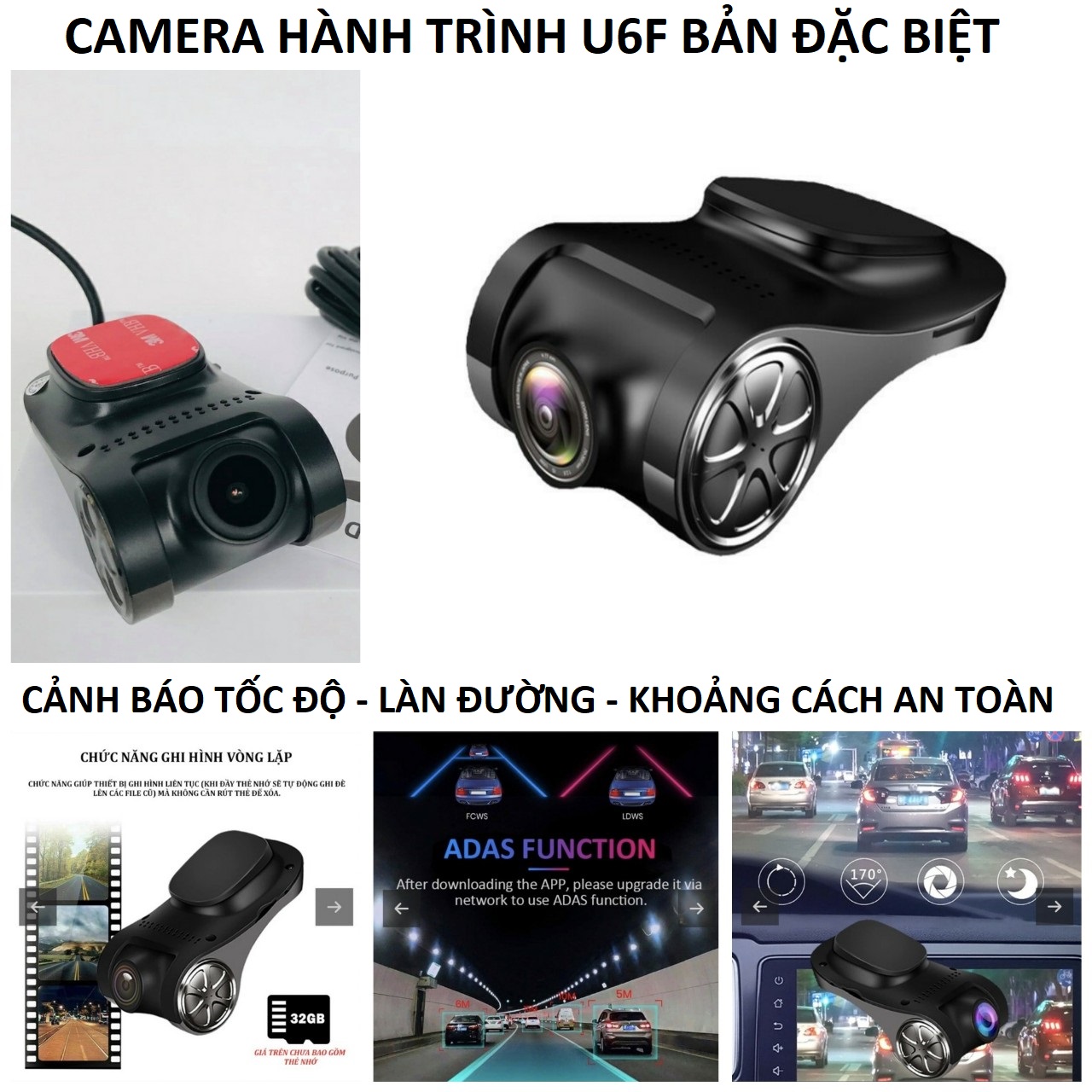 (LOẠI TỐT) Cam camera hành trình U6F kết nối màn hình android cảnh báo tốc độ, làn đường Full HD 1080P siêu nét mẫu mới