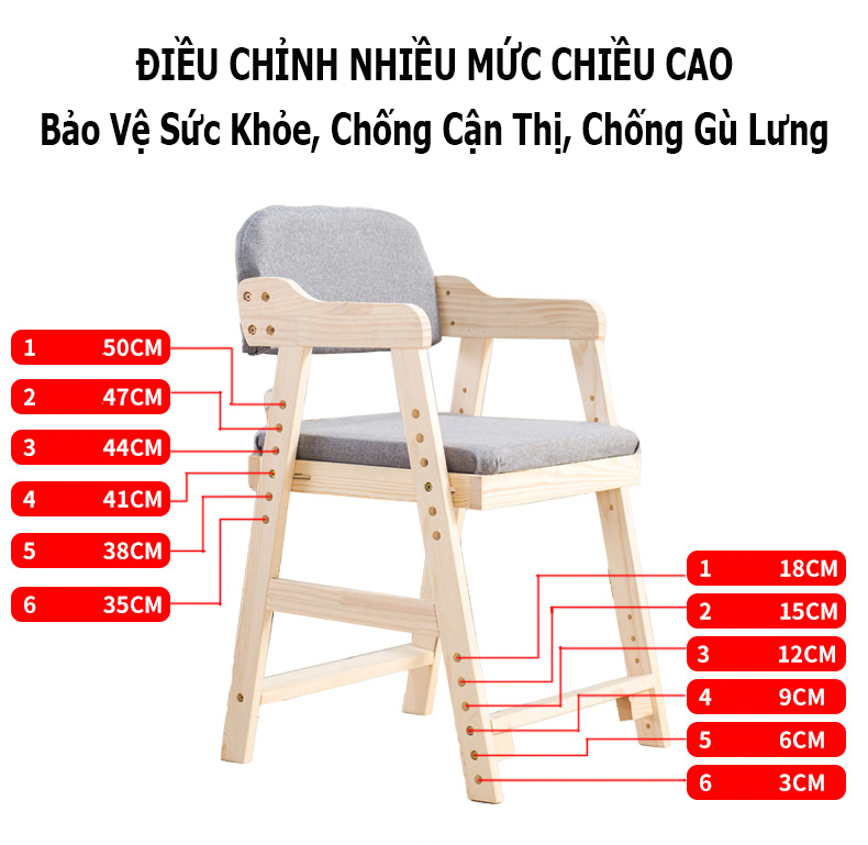 Ghế Ngồi Ăn, Học Tập Cho Trẻ Em; Gỗ Cao Cấp; Điều Chỉnh Chiều Cao Thoải Mái; Ghế Học Sinh Đa Năng; Cho Bé Ăn Dặm Tại Nhà