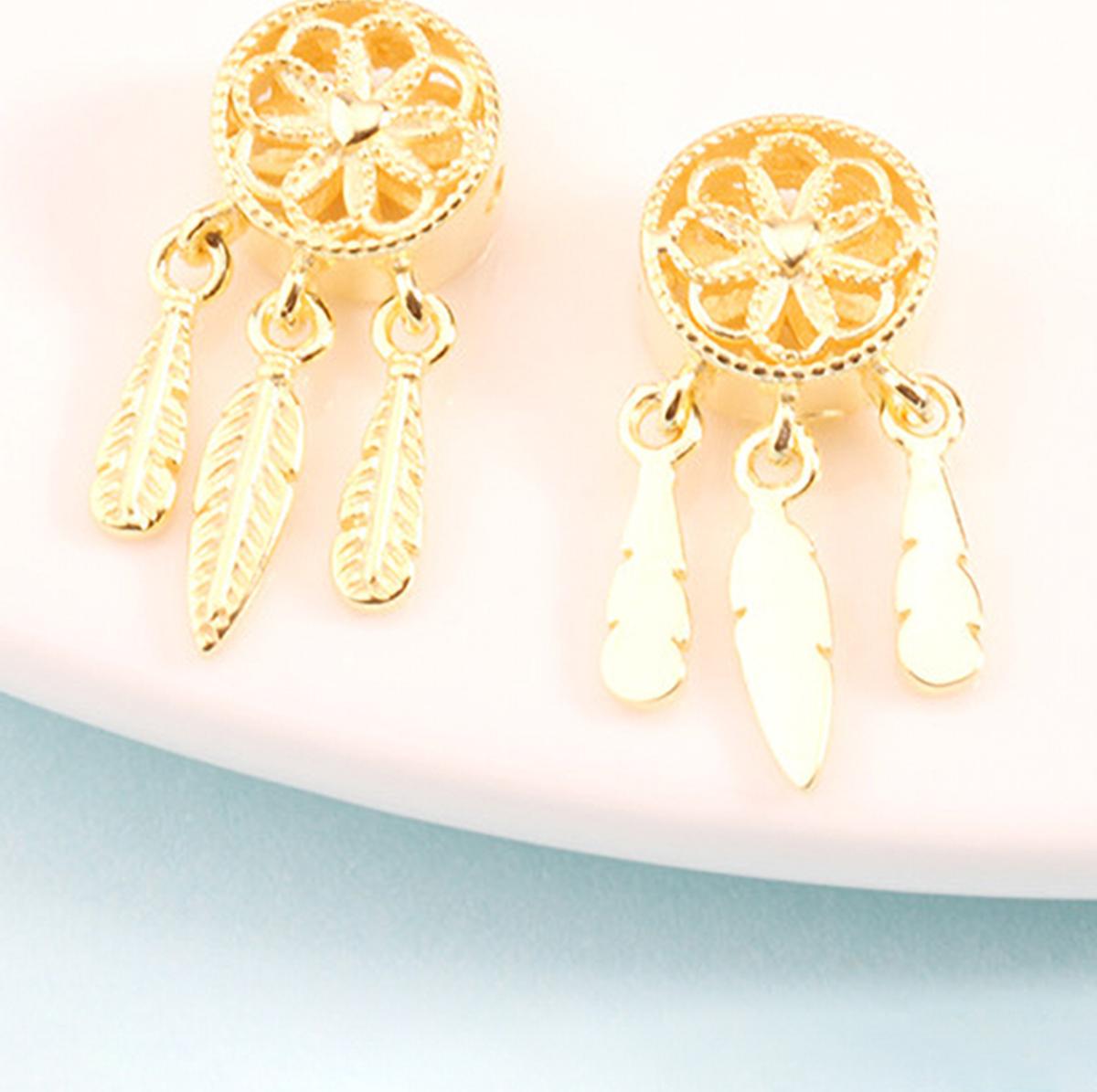 Charm bạc dream catcher xỏ ngang mạ vàng - Ngọc Quý Gemstones