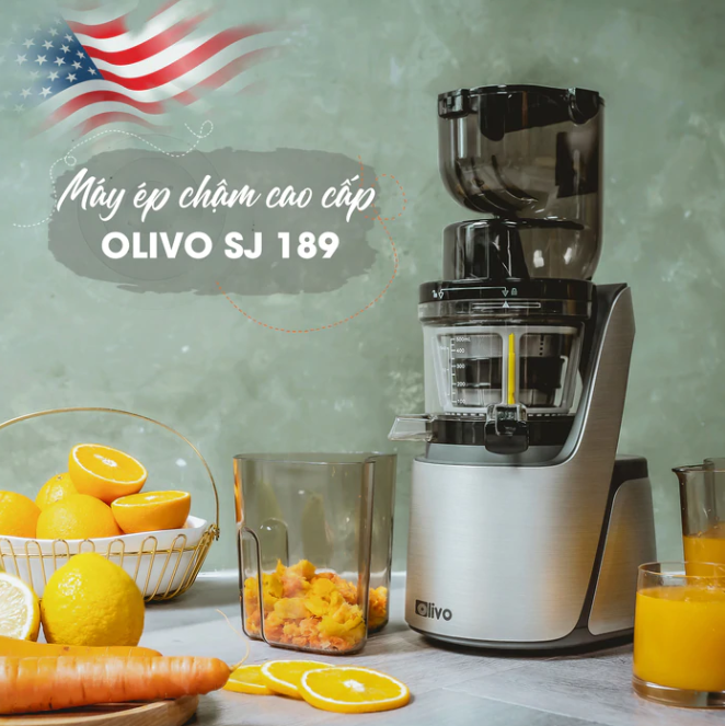 Máy Ép Chậm OLIVO SJ189 Thương Hiệu Mỹ Vỏ Hợp Kim Cao Cấp, Trái Cây Ép Kiệt 98% Dung Tích 0.6 Lít Công Suất 400W - Hàng Chính Hãng