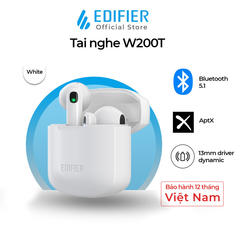 Tai nghe bluetooth Edifier W200T Đàm thoại 4 mic khử ồn ENC Chống ồn chủ động mức cao - Hàng chính hãng