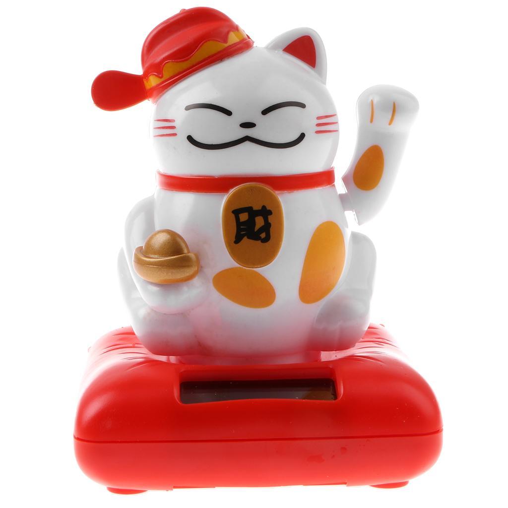 Kids Solar Powered Waving Hands Fortune Cat Kitten Animal Swinging Figure Toy Car Home Ornament Decor Kids Xmas Gifts Gag Prank Toys #C