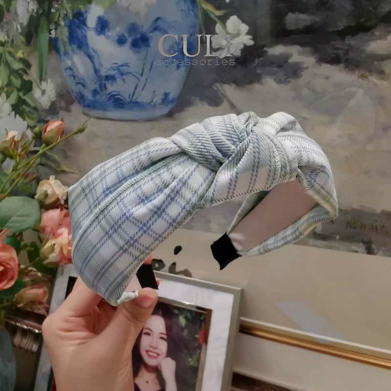 Băng đô cài tóc, Bờm cài tóc Nơ xoắn họa tiết caro xinh xắn, style Hàn Quốc cho nữ