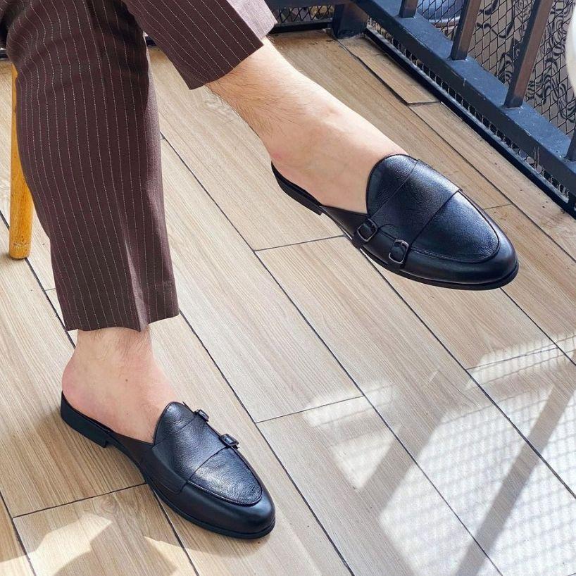 Giày sục nam cao cấp da Pu Pu bảo hành 12 tháng kiểu dáng Double Monk Strap Slipper - Mã T32