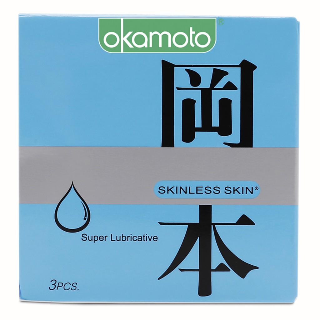 Combo 2 cái Bao Cao Su Okamoto Skinless Skin Super Lubricated Siêu Bôi Trơn Hộp 3 Cái