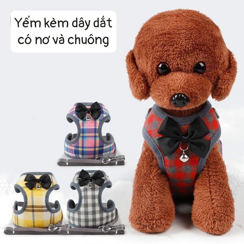 Yếm Ngực Kèm Dây Dắt Có Nơ và Chuông Nhỏ Cho Chó Mèo - Thú Cưng