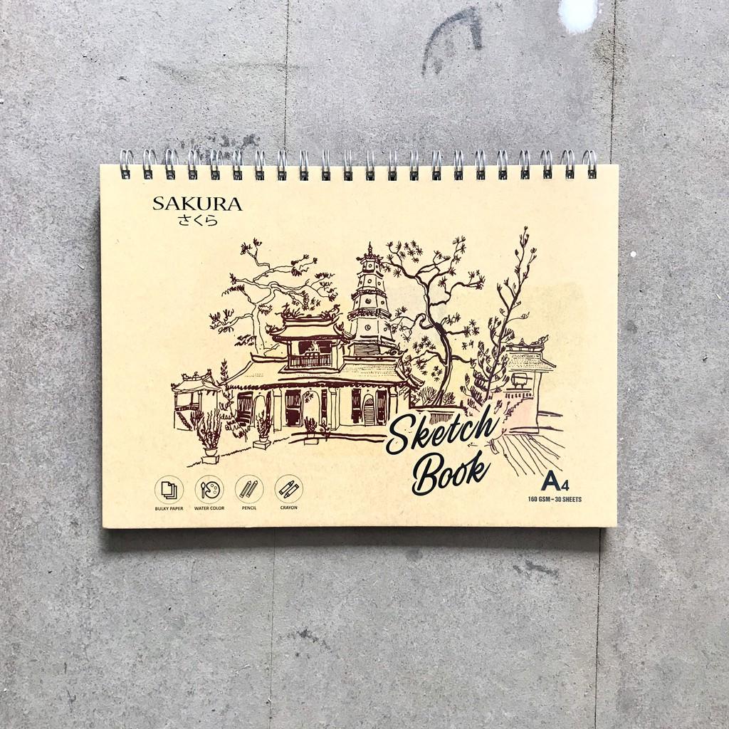 Vở vẽ lò xo Sakura Kraft khổ A4 - 30 tờ (vở vẽ SKETCH BOOK)