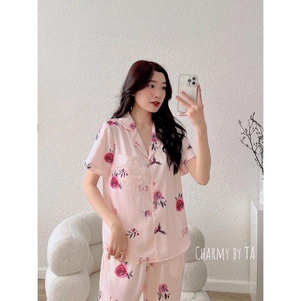 Bộ đồ ngủ nữ lụa, bộ đồ lụa pizama (bộ pijama) chất liệu lụa Hàn Châu cao cấp