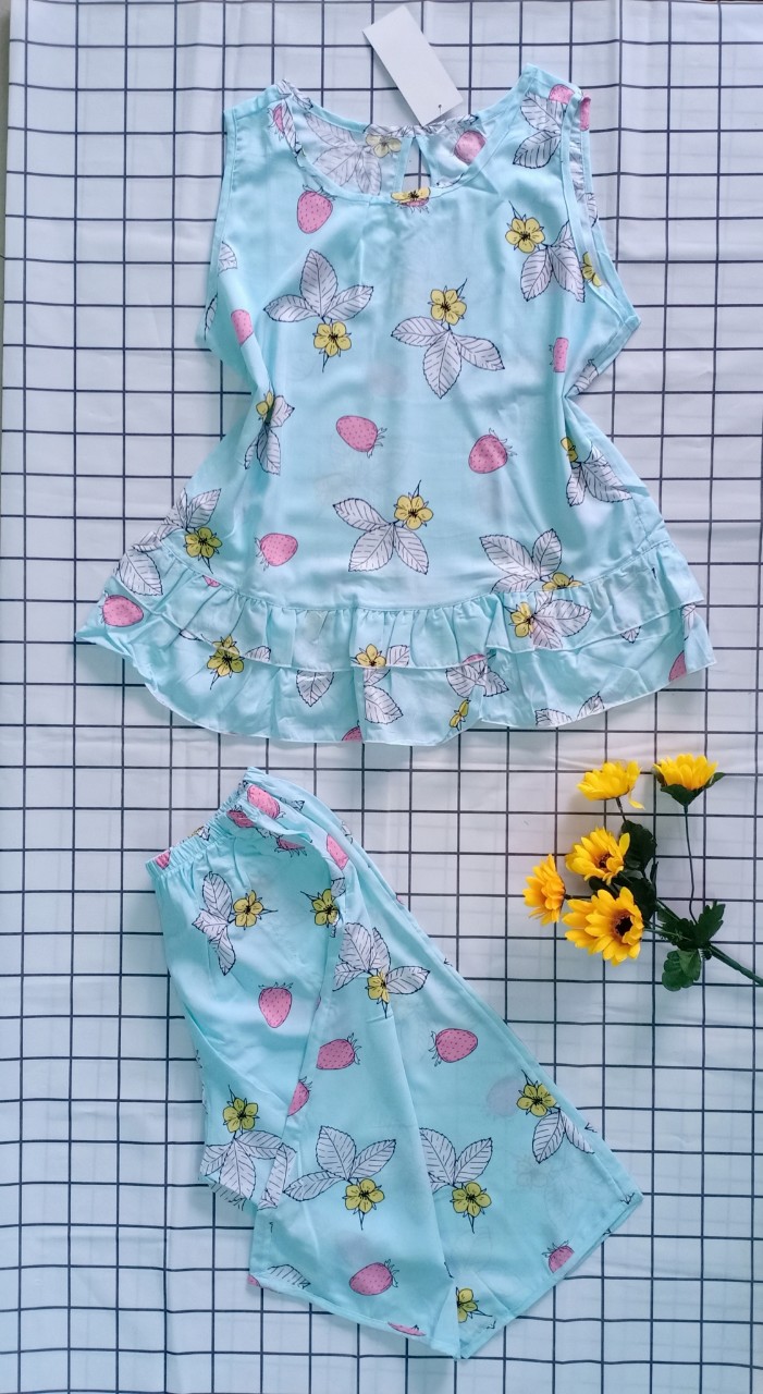 Đồ bộ tole (lanh) loại 1 (40-70kg) - xanh - size 4