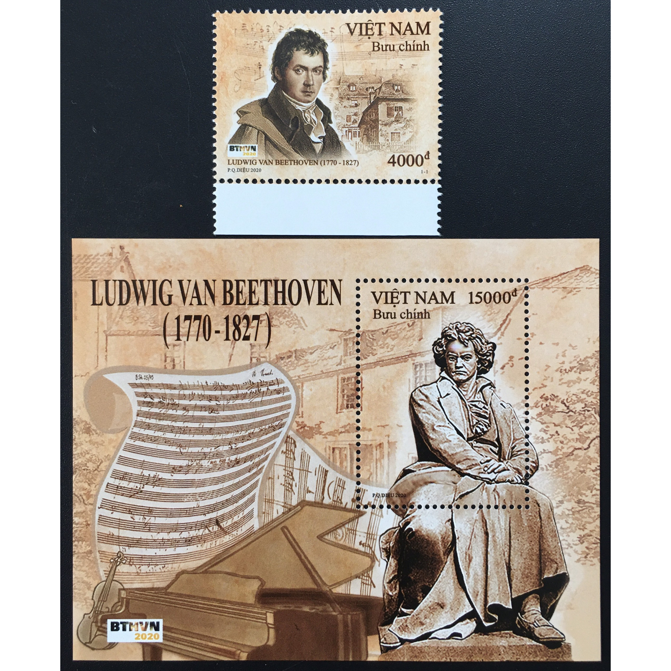 Bộ Tem Sưu Tầm Việt Nam 2020 Nhà Soạn Nhạc Beethoven Bloc + 1 Stamp