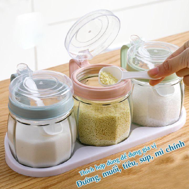 Bộ 3 lọ đựng gia vị kèm muống thìa Việt Nhật, hũ đựng gia vị có nắp hàng cao cấp TNX 2938