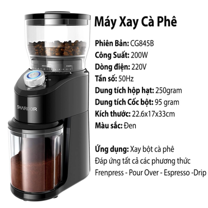 Máy xay hạt cà phê cao cấp Shardor CG845B, công suất 200W - HÀNG NHẬP KHẨU