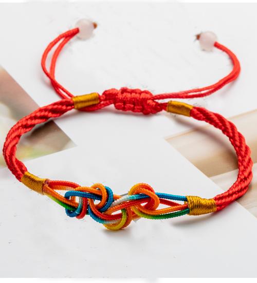 Vòng chỉ đỏ Tây Tạng may mắn tết hoa văn chỉ nhiều mầu