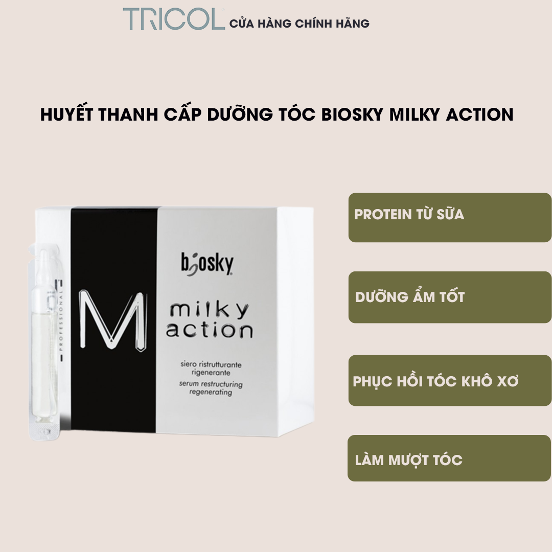 Serum dưỡng ẩm và phục hồi cho tóc hư tổn Tricol Biosky Milky Action Siero 200ml