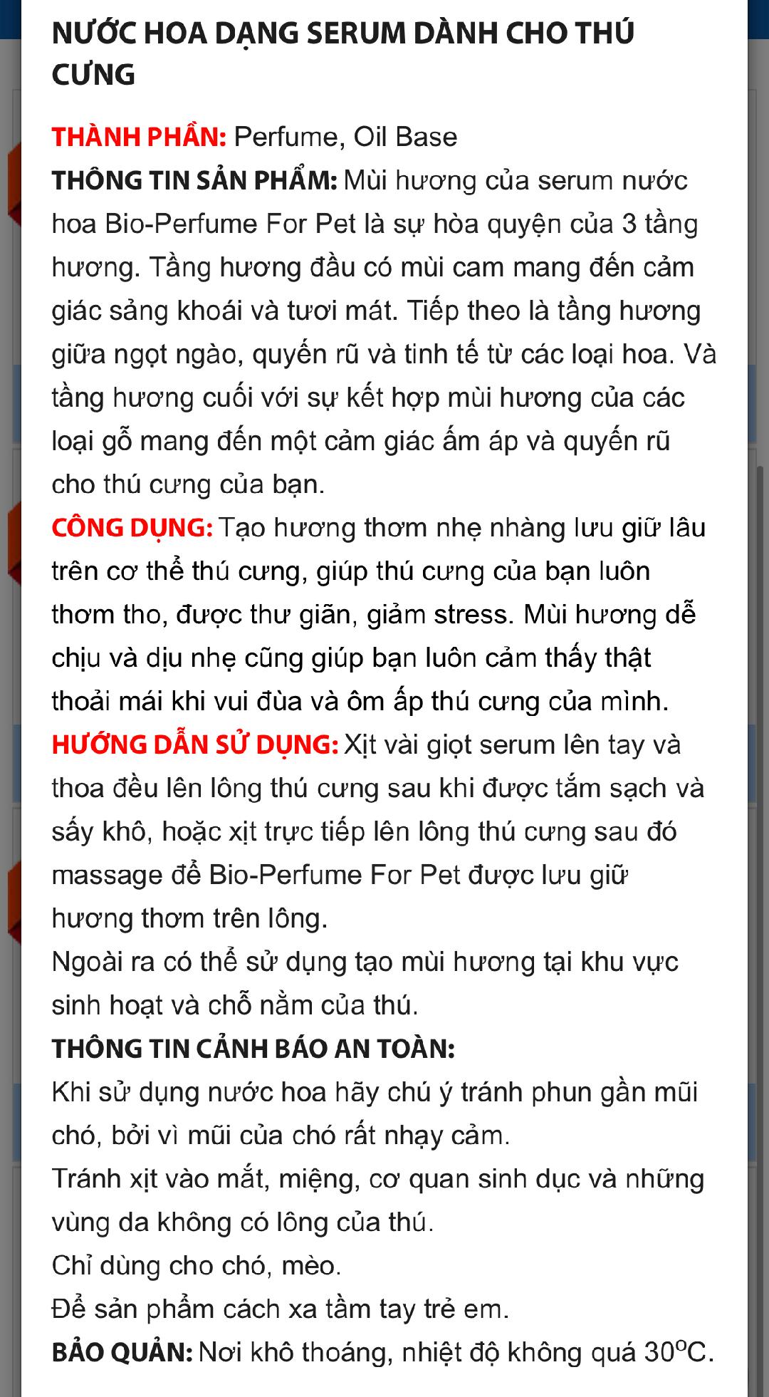 Nước hoa Bio Perfume dạng serum dành cho chó mèo