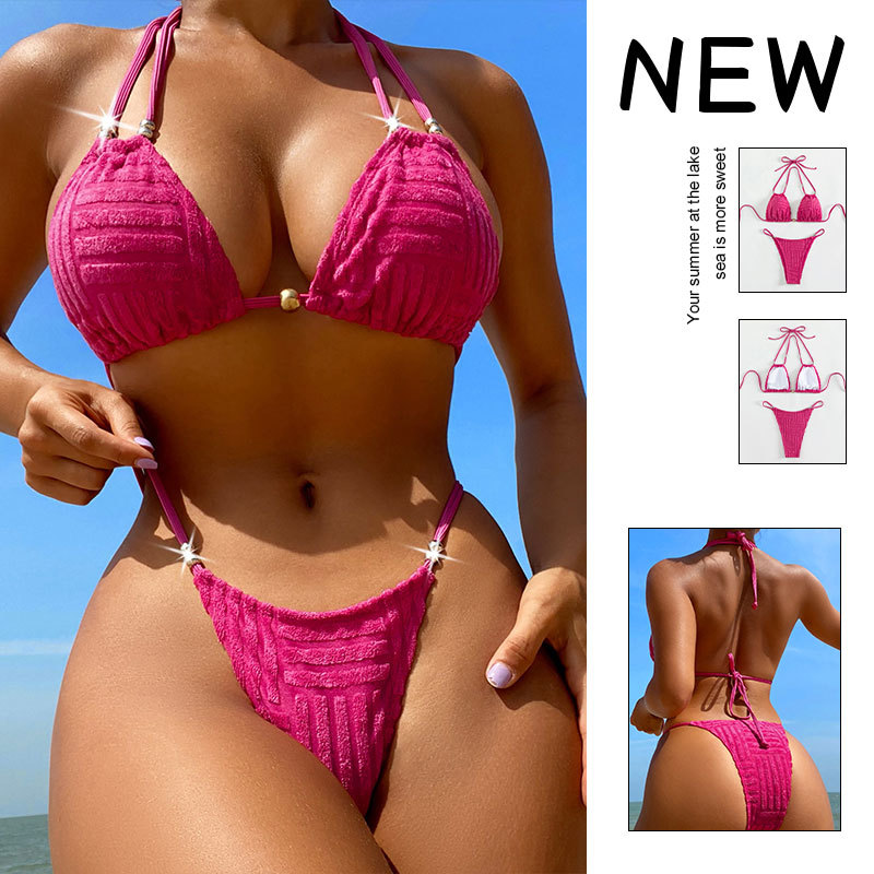 Bộ Bikini 2 Mảnh Màu Trơn Có Dây Đeo Cổ Màu Sắc Đơn Giản Thời Trang Cho Nữ