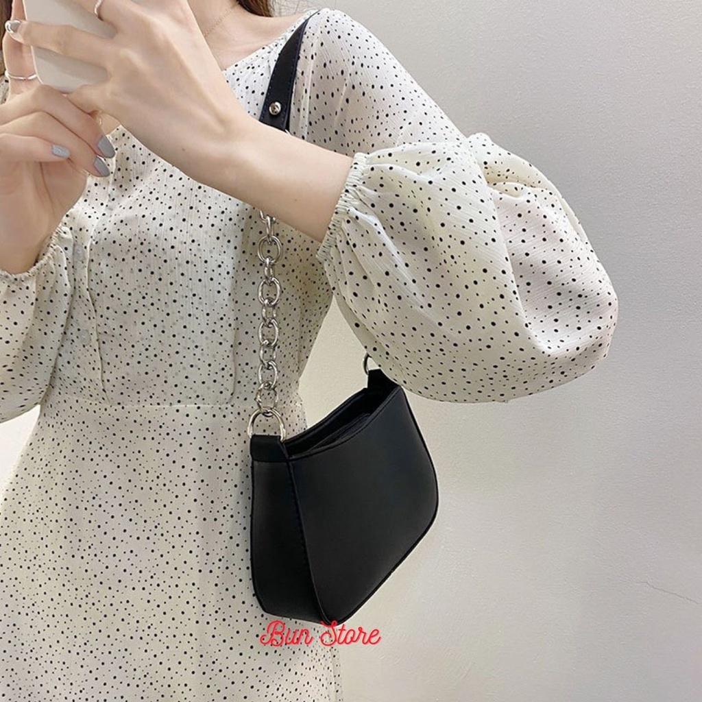 Túi kẹp nách nữ da mềm trơn Túi Xách nữ đeo vai xách tay - Mẫu mới nhất Màu đen và Trắng
