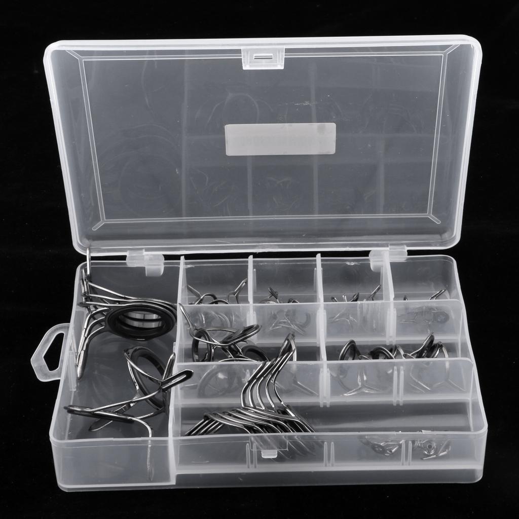 45pcs Vintage Fishing Rod Eyes Guides Line Rings Tips 6#-30# Rod Repair Kit