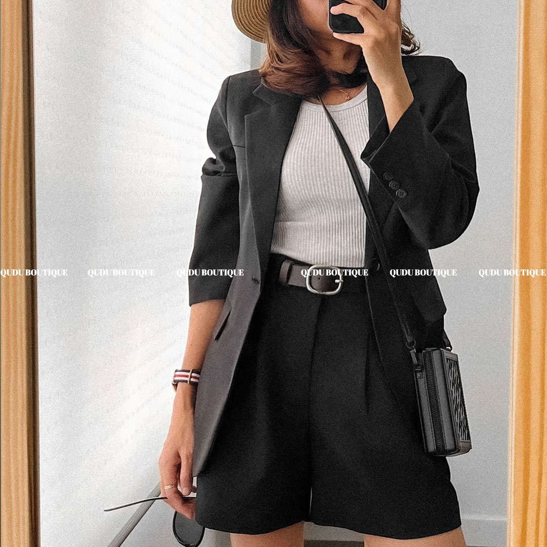 Quần Sooc Đùi Qudu Vải Cạp Cao Nữ, Quần Đùi Nữ Màu Trắng Đen Lưng Cao Ống Vừa Không Kén Dáng Mùa Hè 2022 Che Khuyết Điểm Có Big Size