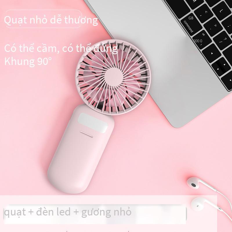 Phong cách mới nhất của quạt gương nhỏ mới giá đỡ cầm tay ngoài trời di động sử dụng kép đi kèm với đèn chiếu sáng quạt đa chức năng dễ thương