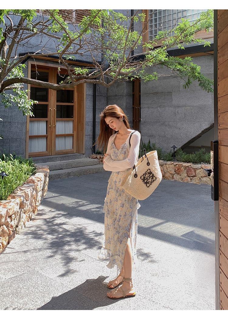 TOBE1SHOP Váy cưới lá sen, nữ tính, dịu dàng, in hoa, váy dài bãi biển.