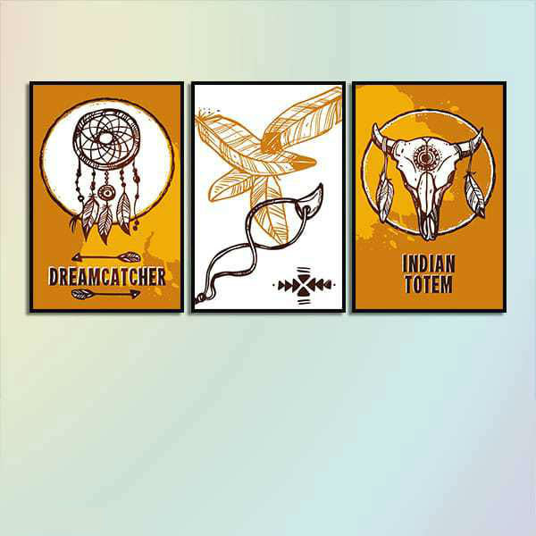 Bộ 3 Tranh Ép Gỗ MDF Treo Tường Dreamcatcher Phong Cách Ấn Độ W545