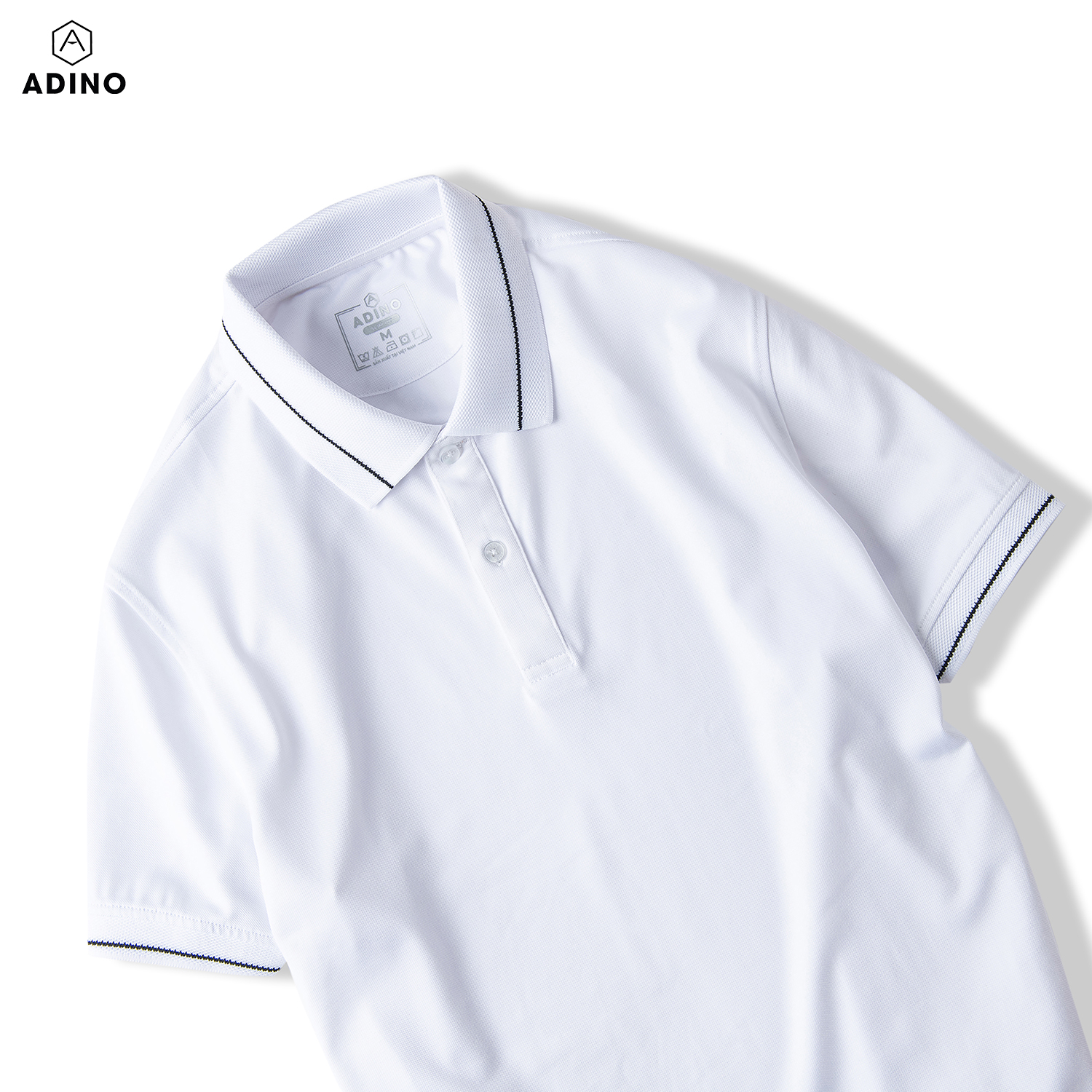 Áo polo nữ trắng phối viền ADINO vải polyester cotton không bai xù dáng công sở slimfit hơi ôm trẻ trung APN04
