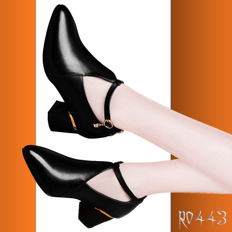 Giày sandal nữ cao gót 4 phân hàng hiệu rosata màu đen thời trang ro443