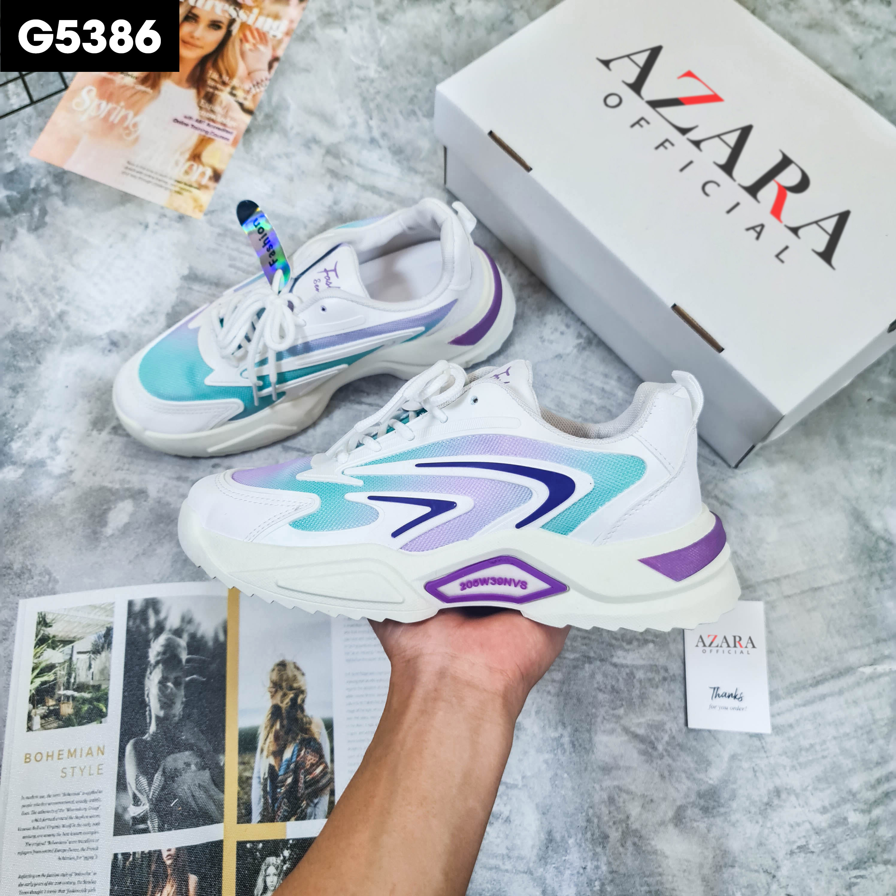 Giày Thể Thao Nam AZARA- Sneaker Màu Viền Xanh Tím - Viền Xám, Giày Chạy Bộ Xuyên Việt, Dáng Thể Thao, Trẻ Trung - G5386