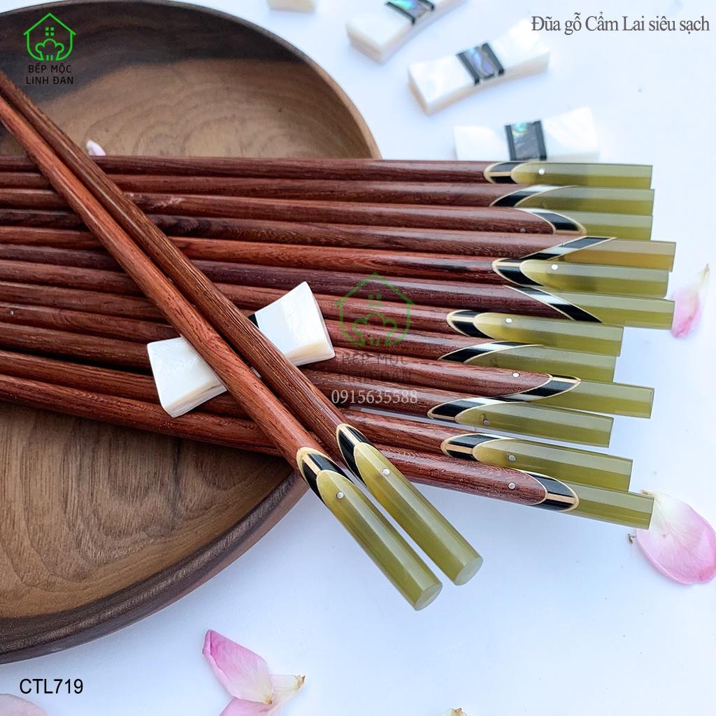 Đũa Cẩm Lai Cẩn Thạch Màu Sừng HAHANCO Bộ 10 Đôi - Gỗ Mộc Vân Đẹp