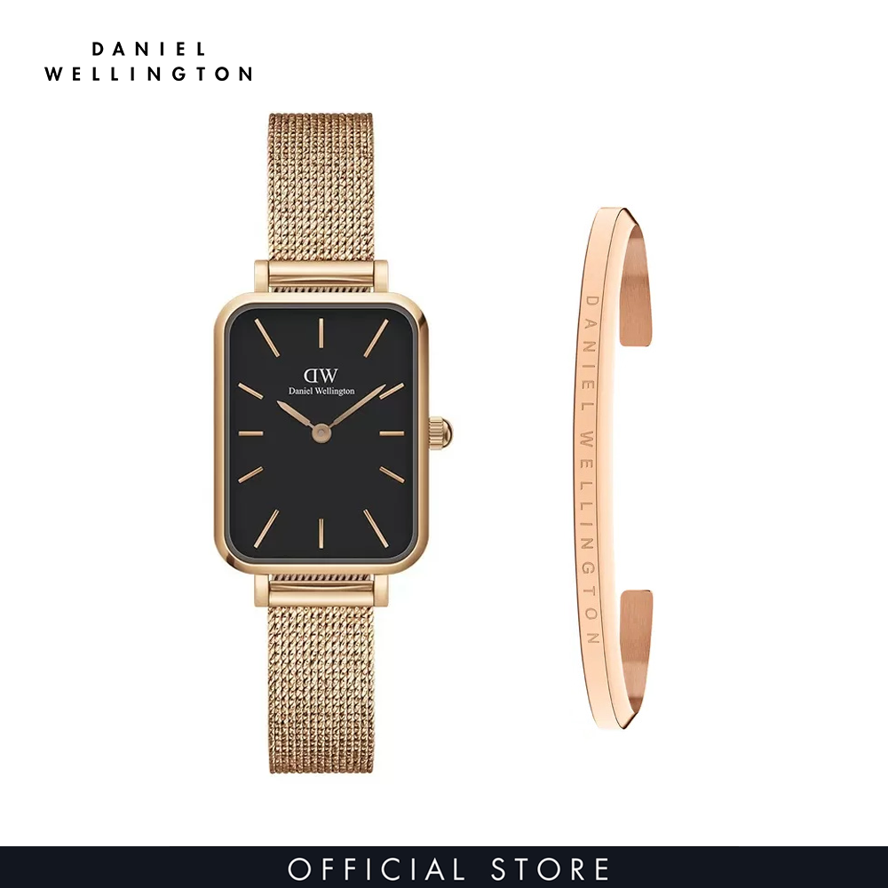 Combo Gift Nữ Daniel Wellington Đồng hồ Quadro Pressed Melrose DW00100432 + Vòng tay Classic Bracelet DW00400003