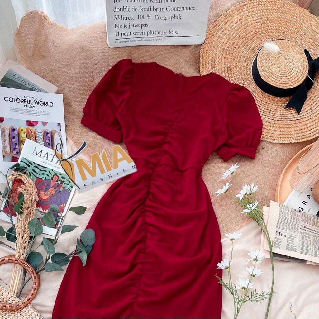 ĐẦM NHÚN THÂN TAY BỒNG ĐỎ - DA2364