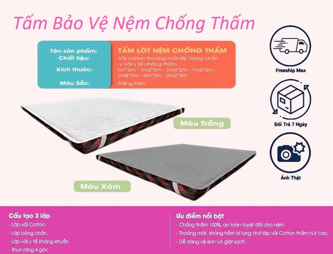 TẤM LÓT CHỐNG THẤM BẢO VỆ NỆM HÀNG KHÁCH SẠN CAO CẤP 1M/1M2/1M4/1M6/1M8/2M/2M2